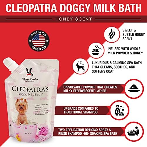 Warren London Cleopatra's Doggy Milk Bath | Luxurious Dog Shampoo and Conditioner w/Whole Milk Powder and Honey for Silky Smooth Coat | Use as a Full Bath Soak or Spray On Dog Shampoo | 12oz Warren London