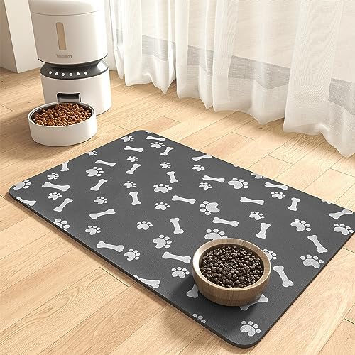 Pet Feeding Mat-Absorbent Dog Food Mat-Dog Mat for Food and Water-No Stains Quick Dry Dog Water Dispenser Mat-Pet Supplies-Dog Placemat Dog Water Bowl for Messy Drinkers 12"X19" Brown MontVoo