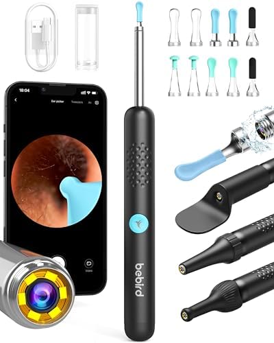 BEBIRD R1 Wax Removal Earscope, Ear Canal Cleaner with HD Camera 1080P & Multiple Replacement Tip, 6 PCS Earpickers + 3 Inspection Tools for Ear/Nose/Throat BEBIRD