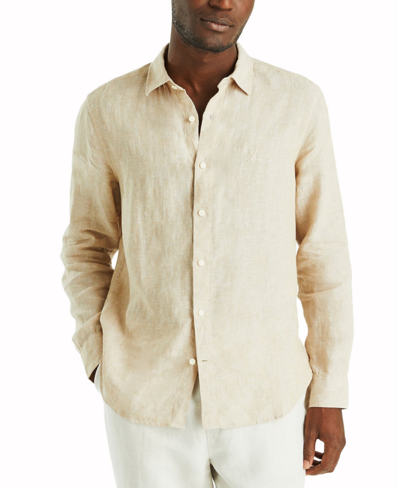 Men's Linen Solid-Color Classic-Fit Long-Sleeve Shirt Nautica