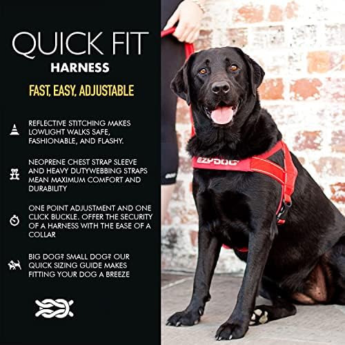 EzyDog Premium Quick Fit Adjustable No-Pull Dog Harness Vest with Reflective Stitching - Perfect for Training, Walking, and Control - Padded for Comfort (XX-Small, Black) EzyDog