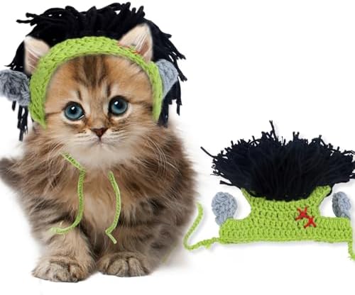 Cute Knit Cat Hat Funny Dog Hat for Cats and Small Dogs Kitten Puppy Cat Costume Halloween Christmas Birthday Party Costume Head Wear Accessories (Black, S) SETSBO