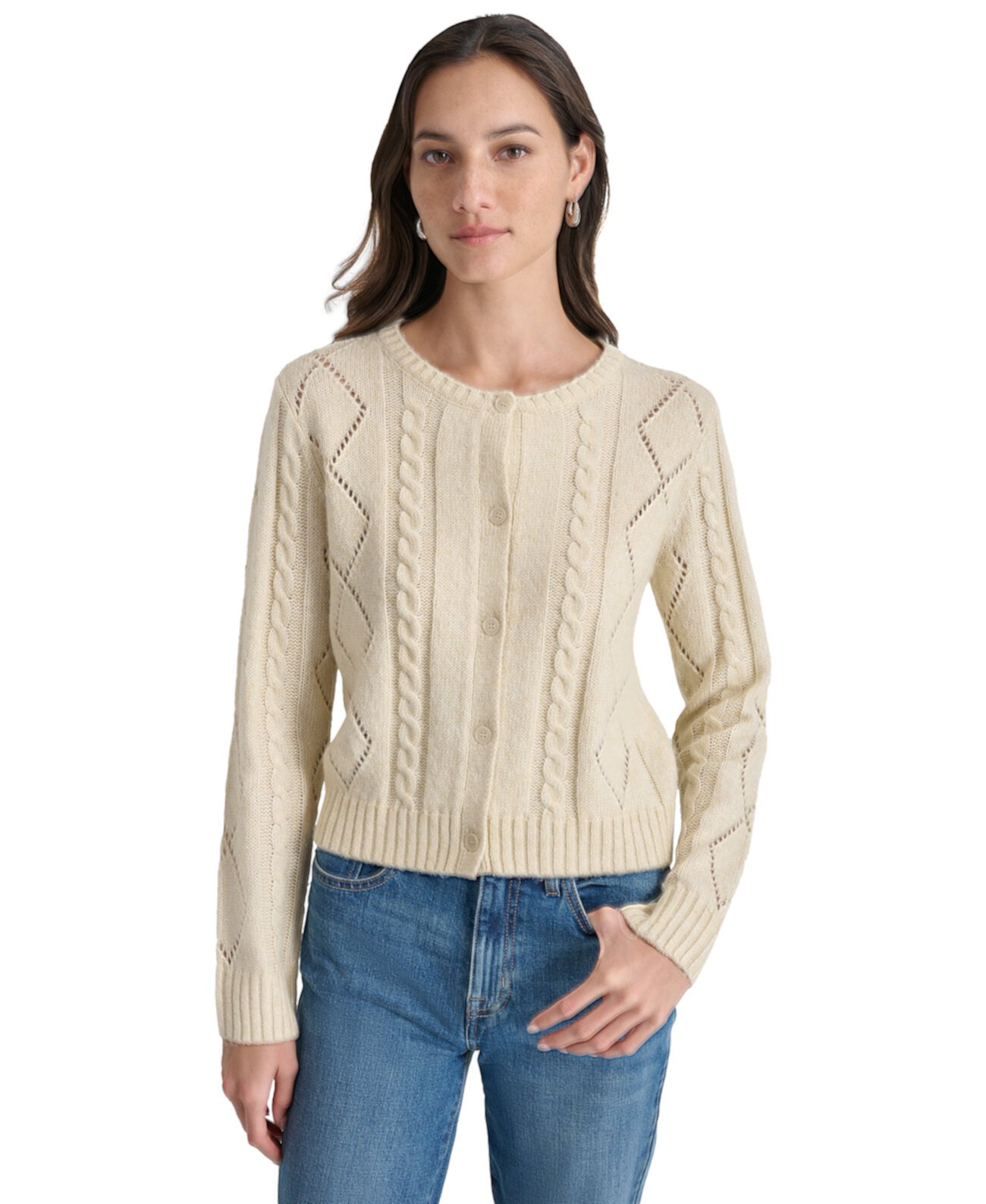 Women's Diamond Pointelle Long-Sleeve Cardigan DKNY