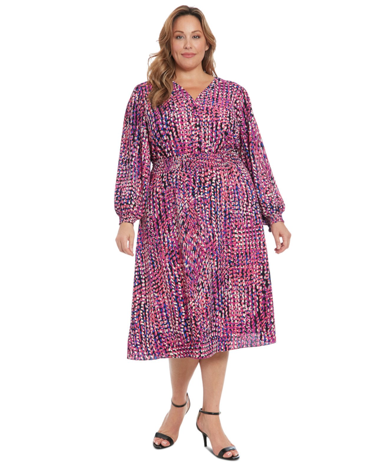 Plus Size Printed Smocked-Waist Dress London Times