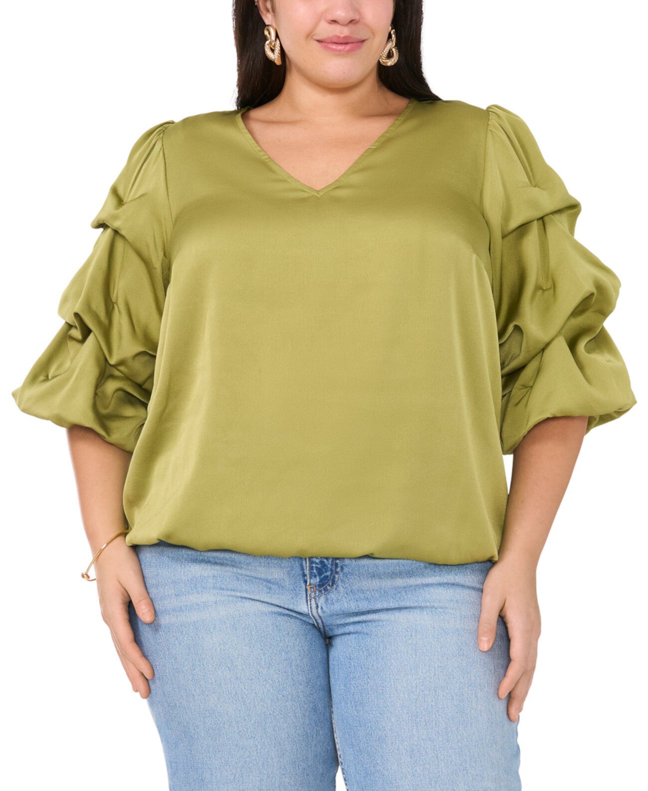 Plus Size V-Neck Bubble-Sleeve Blouse, Created for Macy's Vince Camuto