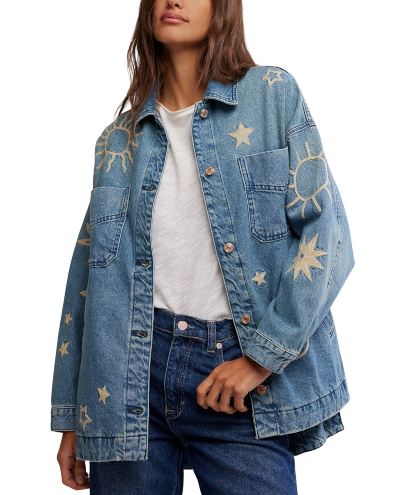 Women's Madison Embroidered Denim Shirt Jacket Free People