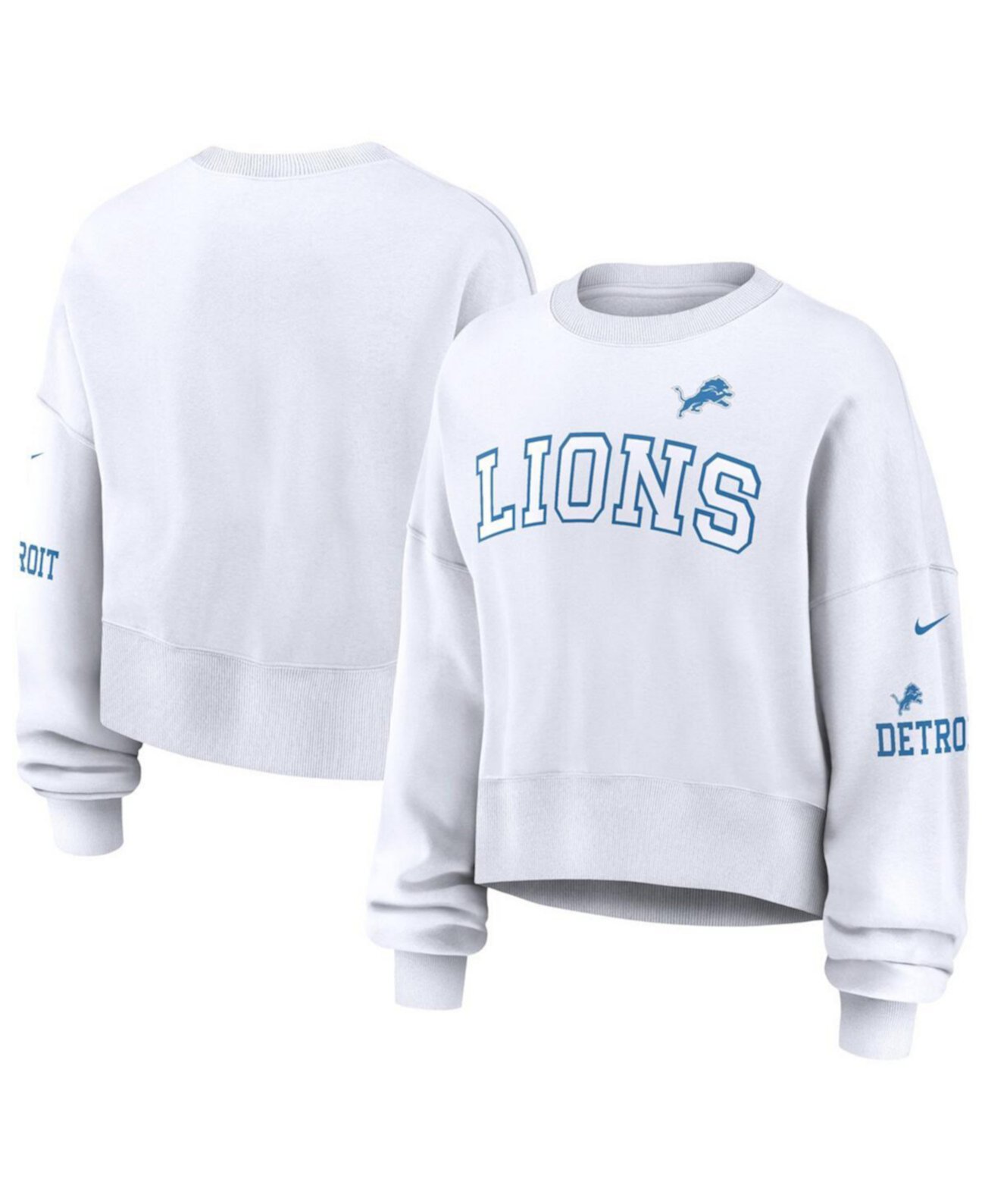 Women's White Detroit Lions Oversized Long Sleeve Cropped Sweatshirt Nike