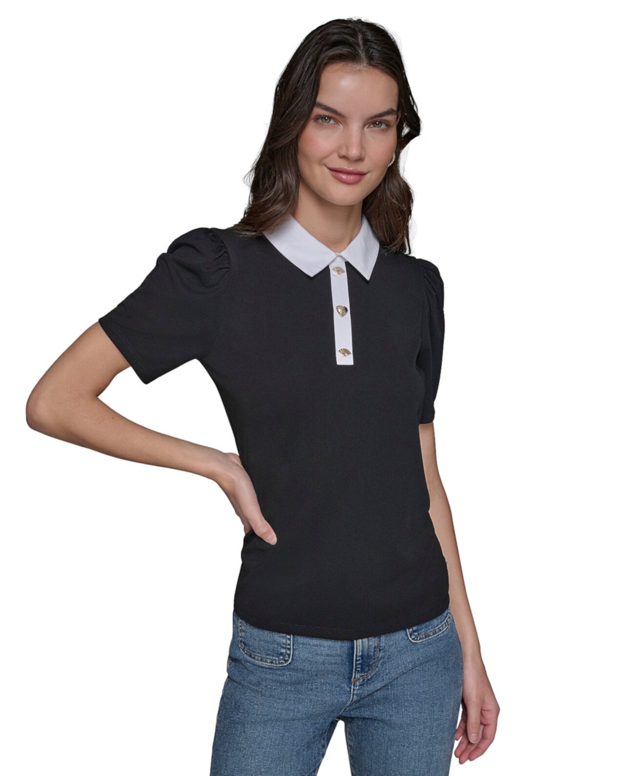 Women's Contrast-Trim Polo Top Karl Lagerfeld Paris