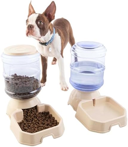 Automatic Cat Feeder and Water Dispenser - 2-Pack 3.8L/1G Dog Food and Water Bowl - Gravity Automatic Water Dispenser for Dogs and Cats by PETMAKER PetMaker