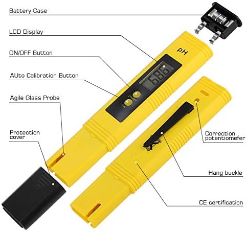 PH Meter for Water Hydroponics Digital PH Tester Pen 0.01 High Accuracy Pocket Size with 0-14 PH Measurement Range for Household Drinking, Pool and Aquarium (pH Meter 2PCS) Ruolan