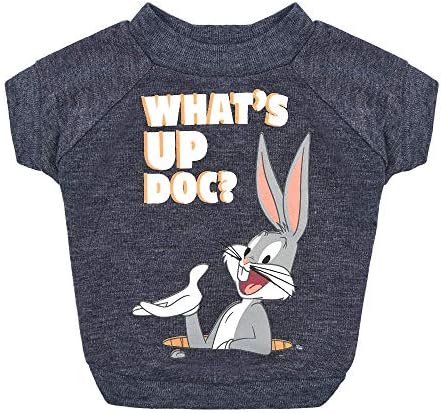 Футболка для собак «What's Up Doc?» с Багз Банни, размер XS | Мягкая светло-голубая футболка для собак, машинная стирка, легкая и немного эластичная Looney Tunes