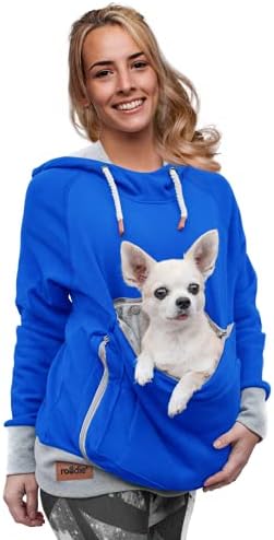 Pet Pouch Hoodie Small Pet Carrier - Dog Cat Pouch Hoodie Sweatshirt Kangaroo Pocket Holder - No Ears - Women's Fit Roodie