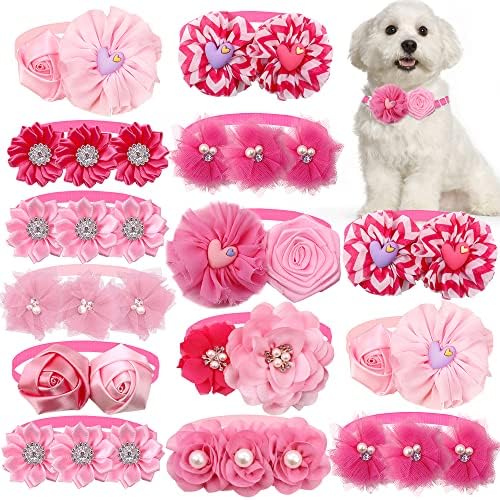 Valentine's Puppy Dog Bowtie Flower Combination 10pcs/Pack Dog Bows Necktie Styles Red Rose Pink Dog Accessories Masue Pets