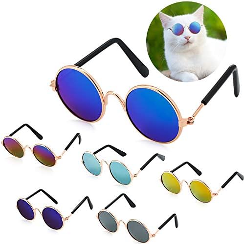 6 Pieces Funny Cute Cat Small Dog Sunglasses Classic Retro Circular Metal Prince Sunglasses Eye-wear Photos Props Accessories Cosplay Glasses (Black) Frienda