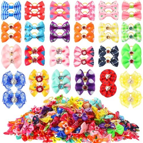 Reginary 150 Pack Dog Bows Grooming Cute Dog Hair Bows Girl with Rubber Bands Small Puppy Bowknots Colorful Hair Accessories for Dogs Puppies Pets Gift Reginary