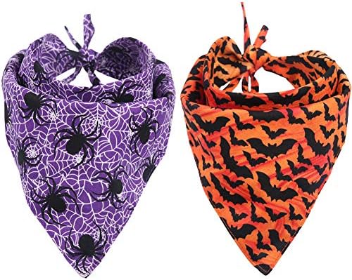 2 Pack Halloween Dog Bandana Reversible Triangle Bibs Scarf Accessories KZHAREEN