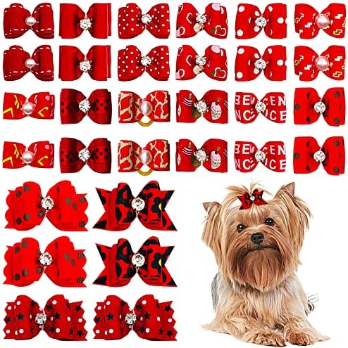 PET SHOW Mixed Styles Pet Cat Puppy Topknot Small Dog Hair Bows with Rubber Bands Grooming Accessories Assorted Pack of 20 PET SHOW