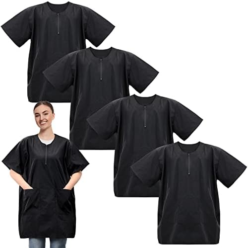 Bonuci 4 Pack Pet Grooming Work Clothes with Zipper, 3XL Size, Anti Static Splash Proof Barber Smock Pet Dog Grooming Smocks Cosmetologist Uniforms for Pet Shop Women Men Bonuci