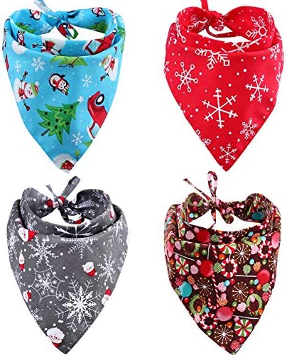 4 Pack Christmas Dog Bandana Reversible Triangle Bibs Scarf Accessories for Dogs Cats Pets KZHAREEN