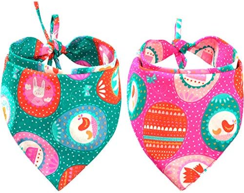 2 Pack Easter Dog Bandana Reversible Triangle Bibs Scarf Accessories for Dogs Cats Pets Animals KZHAREEN