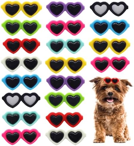 20Pcs Cute Dog Hair Bows Clip Puppy Hair Clips Heart Sunglasses Pet Hair Clips Dog Hairpin Barrettes Dog Hair Bows with Alligator Clips Cat Dog Pet Grooming (Random Color) Petunny