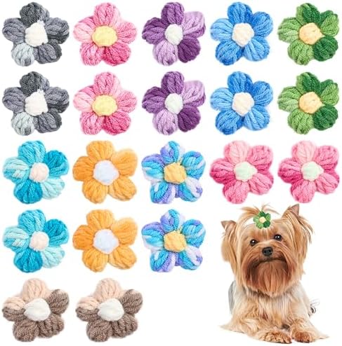 PET SHOW 10Pairs/20Pcs Puff Flower Small Dog Hair Bows Gradient Color Hair Bows with Rubber Band for Small Medium Dogs Topknot Yorkie Girl Boy Puppy Cats Pet Grooming Hair Accessories PET SHOW