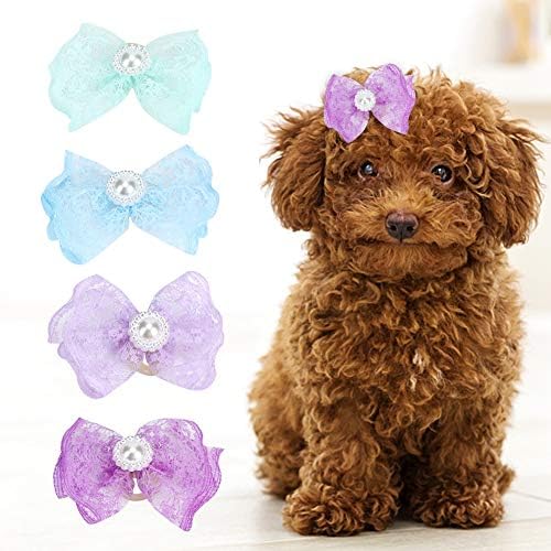 Maxmartt 20Pcs Pet Bowknot, Multicolor Hair Lace Bowknot Bows Grooming Accessories for Cat Medium Small Dog Maxmartt