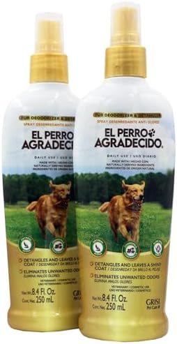 Perro Agradecido Anti Odor Spray®, Grooming Spray for Dogs, Sensitive Skin, Eliminates Odor, Shiny Coat, Easy Dog Brushing, Natural Ingredients, 2-Pack, 8.4 Fl Oz Each, 2 Spray Bottles Perro Agradecido