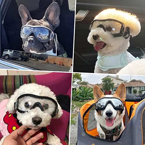 ENJOYING Dog Goggles Medium Breed Anti-UV Doggy Sunglasses for Medium-Large Dogs Fog-Proof Windproof Snowproof Dog Glasses, Adjustable, Easy Wear, Black and Clear, 2PCS Enjoying