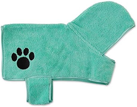 Bone Dry Pet Robe Collection, Embroidered Absorbent Microfiber Bath Robe with Adjustable Closure, for Dogs & Cats, Small, Aqua Bone Dry