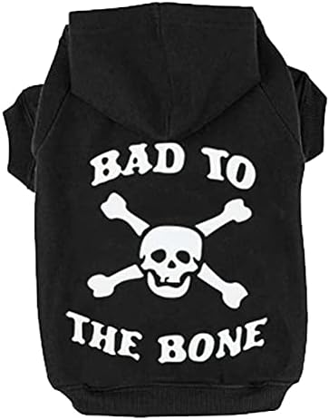 EXPAWLORER Dog Hoodie - Bad to The Bone Lettered Dog Sweatshirt with Hood, Warm Fleece Dog Sweater Clothes with Leash Hole, Cozy Soft Pet Outfit for Cats Puppies Small Dogs, XS Expawlorer