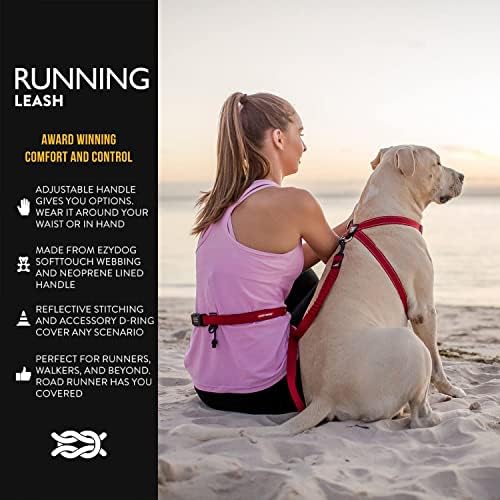 EzyDog Road Running Leash for Small Dogs - Perfect for Dogs 26 lbs or Less - Best Hands-Free Walking & Jogging Zero Shock Bungee Dog Leash - Reflective Stitching & Adjustable Waist Belt (Lite, Black) EzyDog