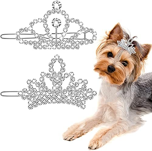 MTLEE Crystal Rhinestone Hair Accessories - 2 Tiara Clips for Dogs, Girls and Pet Grooming Costumes (Pink) MTLEE