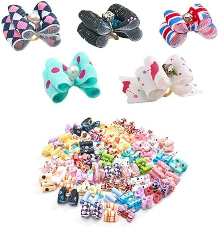 PET SHOW Pet Cat Puppy Topknot Dog Hair Bows with Rubber Bands Grooming Accessories Assorted Colors Pack of 100 PET SHOW