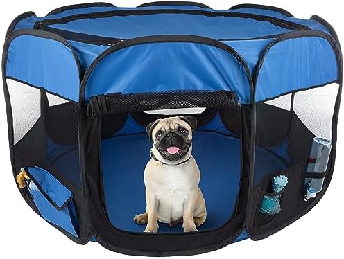 Pet Playpen - 42x25 Pop-Up Dog Kennel with Carry Bag - Portable Play Pen for Dogs, Cats, Rabbits, and Small Animals by PETMAKER (Blue) PetMaker