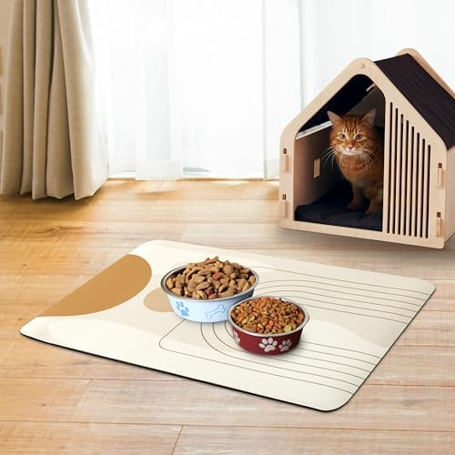 GROBRO7 Absorbent Pet Feeding Mat Non Slip Dog Mat for Food and Water Bowl Boho Style Pattern No Stain Easy Clean Watering Dispenser Pad Washable Quick Dry Cat Mat Puppy Pet Supplies 15.7 x 23.6 in GROBRO7