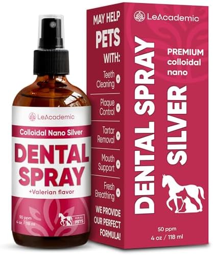 Dog Dental Spray | Cat Dental Care | Colloidal Silver for Dogs, Cats, and Pets | Dog Mouth Spray | Spray for Horses and Others | For All Ages & Breeds | Helps with Plaque, Tartar, & Foul Odor | 4 Oz LeAcademic