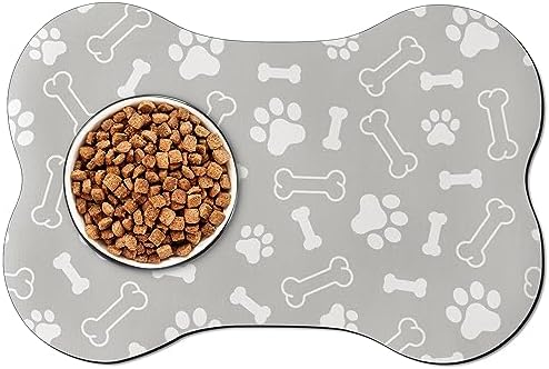 GROBRO7 Absorbent Pet Feeding Mat Quick Dry Dog Mat for Food and Water Bowl Bone Shape Watering Dispenser Pad wtih Non Slip Rubber Back No Stains Washable Cat Mat Puppy Pet Accessories 15.7 x 23.6 in GROBRO7