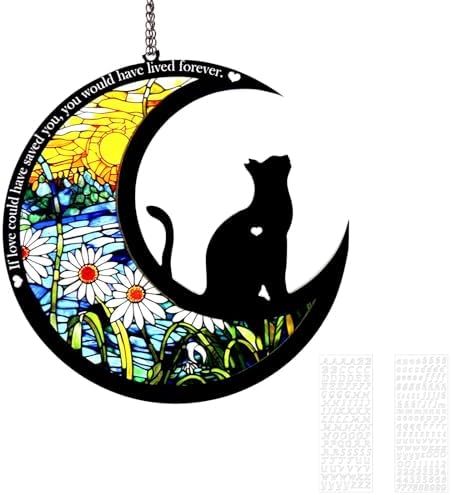 Pet Memorial Suncatcher, Loss of Cat & Dog Sympathy Gifts, Hanging Stained Acrylic Light Catcher, Cat & Dog Memorial Ornament for Pet Lovers, Angel Pattern COSOWO