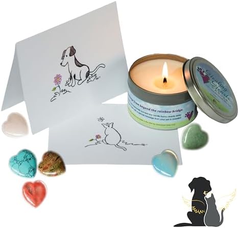 Pet Perennials Healing Hearts Cat Memorial Soy Candle with Feng-Shui Keepsake Stone (Embed) Loss of Cat Gift and Sympathy Card, Cat Memorial Gifts, Loss of Pet Sympathy Gift Memorial Candles Pet Perennials love - seeds - life