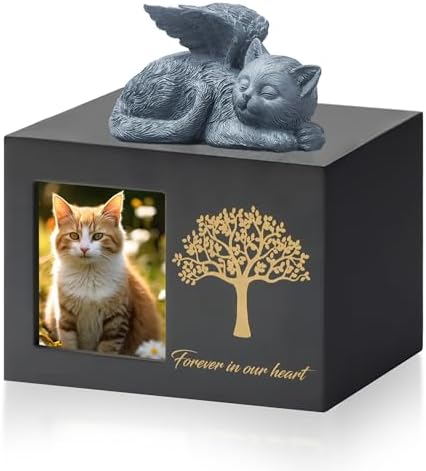 Pet Urn for Cat Ashes,Wooden White Cat Urns for Ashes,Cat Memory Box DiDiBirDi