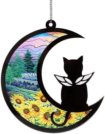 JIANWEI Cat Memorial Suncatcher Ornaments, Loss of Pet Sympathy Suncatcher Gifts for Cat Lovers, Pet Loss Suncatcher Ornament Cat Memorial Gift, Cat Passing Away Gift- 6.3"(Cat) JIANWEI