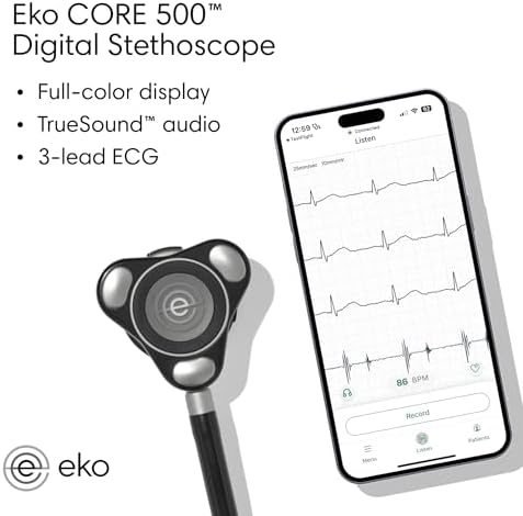 Цифровой стетоскоп Eko CORE 500 с аудио TrueSound™, 3-канальной ЭКГ и цветным дисплеем, до 60 часов работы Eko