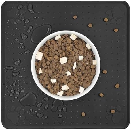 Pet Placemat for Dog and Cat, Waterproof Non-Slip Dogs Bowl Mat Prevent Food and Water Overflow, Puppy Dish Feeding Mats Suitable for Medium and Small Pets, Silicone (13" *13",Beige) Ptlom