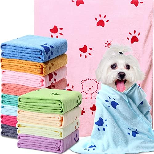 12 Pcs Dog Drying Towel Bulk 19'' x 39'' Microfiber Dog Towels for Drying Dogs Dog Bath Grooming Towel Soft Absorbent Quick Drying Cat Bathing Supplies for Small Medium Puppy Cat Pet Shower Essential Moukeren