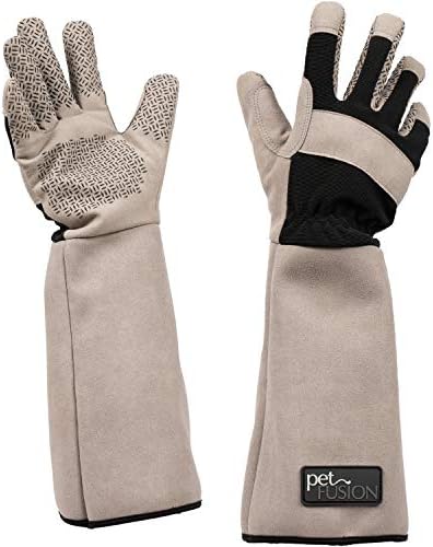 PetFusion Multipurpose Pet Glove for Grooming, Trips to Vet, Handling. [Puncture & Scratch Resistant, Water Resistant]. 12 Month Warranty for Manufacturer Defects Grey PetFusion