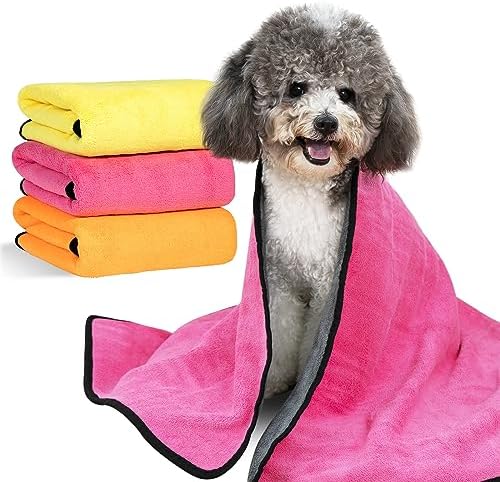 MICOOYO 3PCS Dog Towels for Drying, Super Absorbent Pet Grooming Towels, Quick Drying Dog Bath Towels for Puppy Cats (Green, Blue, Yellow, S) MICOOYO