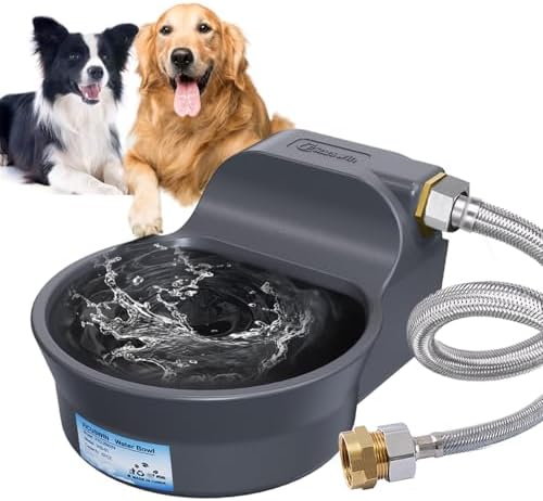 Automatic Dog Water Bowl Dispenser Patented 70OZ Water Dispenser for Dogs 2L Water Bowl Fit 3/4in GHT Male Connector Outdoor Auto Water Bowl Include Automatic Water Fill Valve Adapter 5ft Water Hose Ficuswin