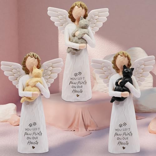 BORLESTA Cat Memorial Gifts, Pet Cat Remembrance Gifts, Loss of Cat Sympathy Gifts for Cat Mom, Passed Away Cat Gifts, Hand-Painted Figurines Angel Cat (Black) BORLESTA