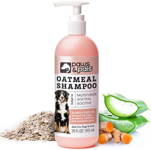 6-in-1 Dog Shampoo and Conditioner for Itchy Skin, Made in USA - 20oz Vet Formula Natural Medicated Best for De-Shedding, Itch Relief, Smelly Odor, Dry Sensitive Skin - Dogs & Cats Oatmeal Pet Wash Paws & Pals